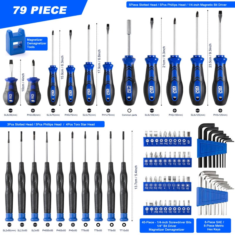 Prostormer Magnetic Screwdriver Set, 79-Piece Multi-Purpose Slotted/Phillips Screwdriver Kit with Precision Screwdrivers, Allen Wrench Set and Screwdriver Bits for DIY and Repair Works - Image 2
